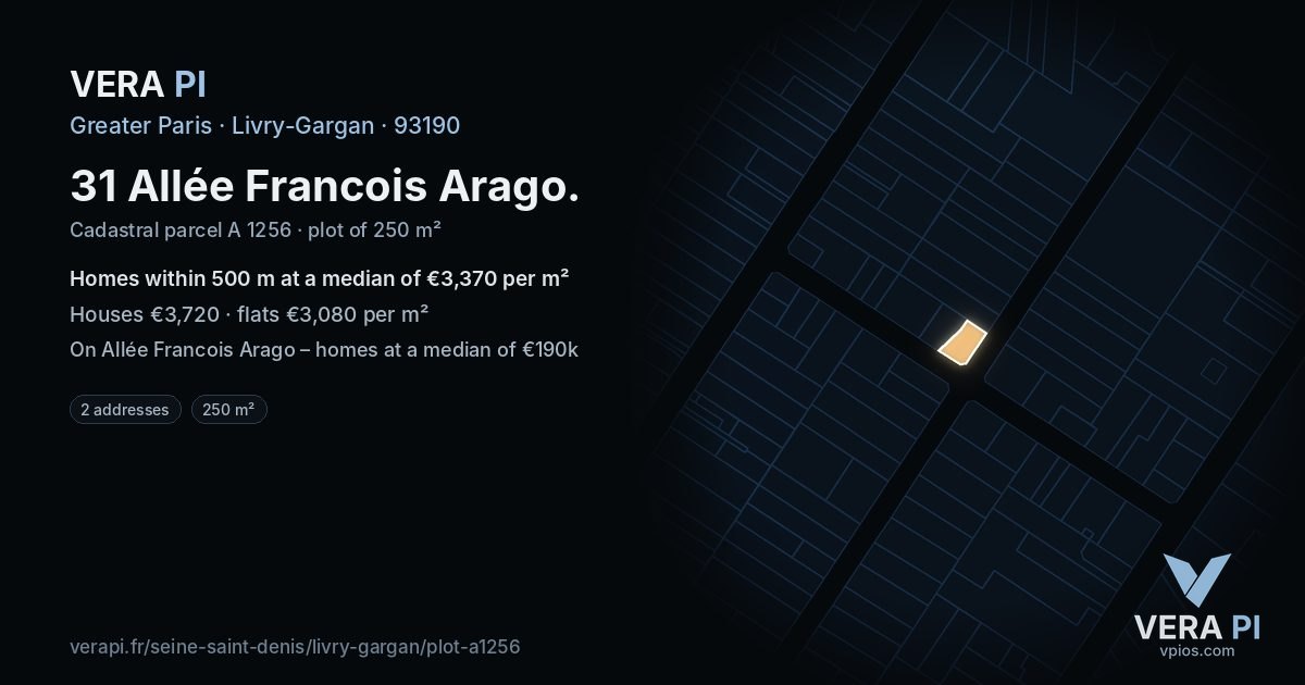 31 Allée Francois Arago, Livry-Gargan at night – the plot lit, the parcels around coloured by the prices near them