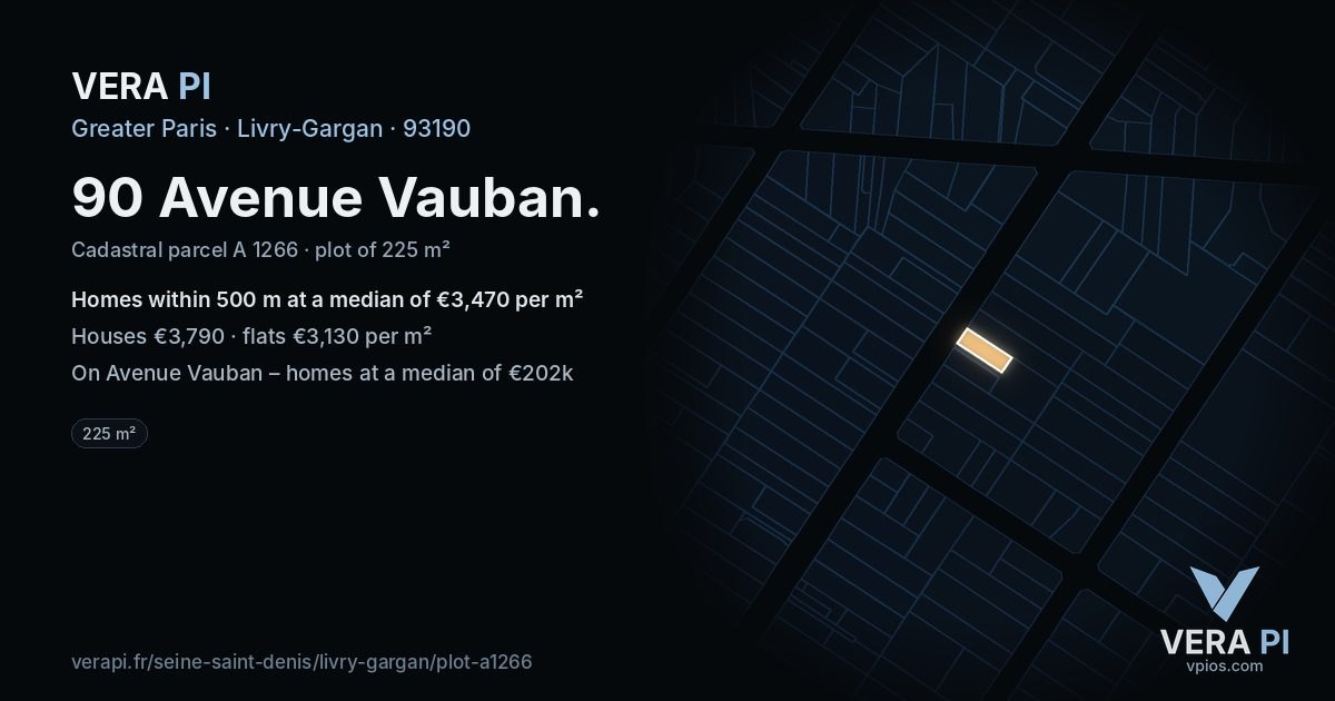 90 Avenue Vauban, Livry-Gargan at night – the plot lit, the parcels around coloured by the prices near them