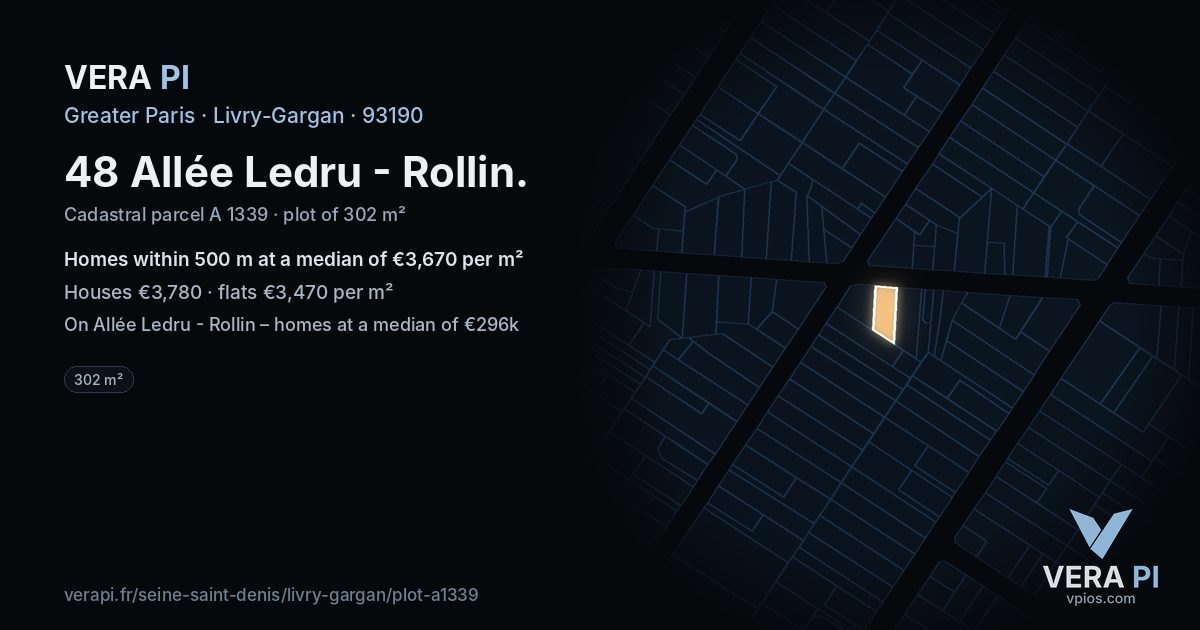48 Allée Ledru - Rollin, Livry-Gargan at night – the plot lit, the parcels around coloured by the prices near them