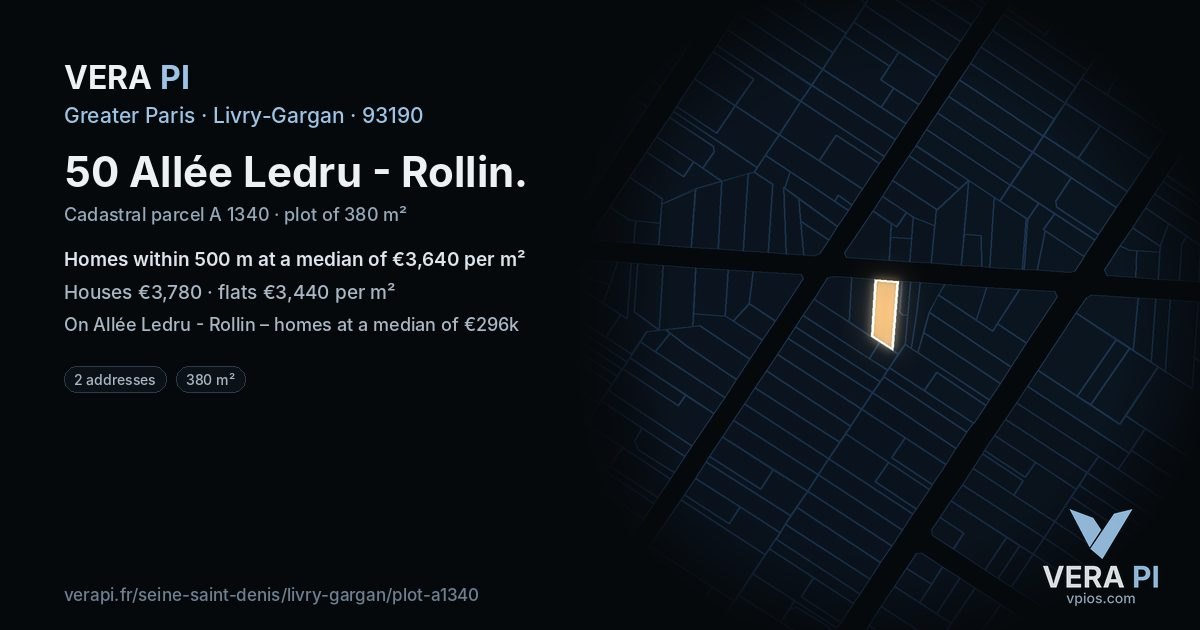 50 Allée Ledru - Rollin, Livry-Gargan at night – the plot lit, the parcels around coloured by the prices near them