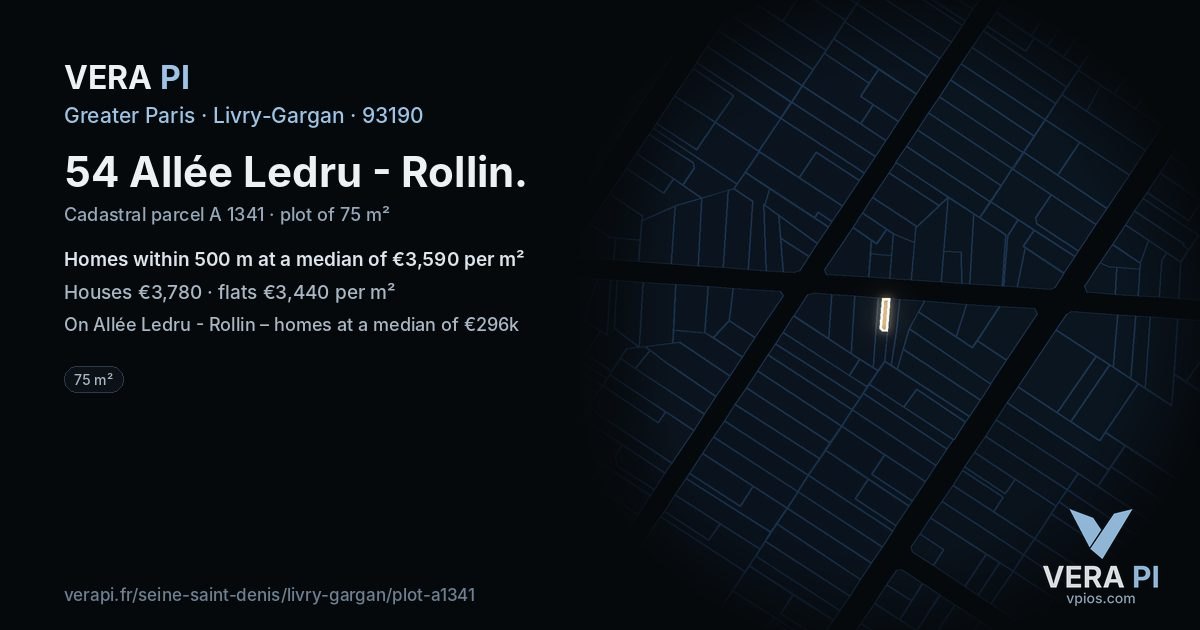 54 Allée Ledru - Rollin, Livry-Gargan at night – the plot lit, the parcels around coloured by the prices near them