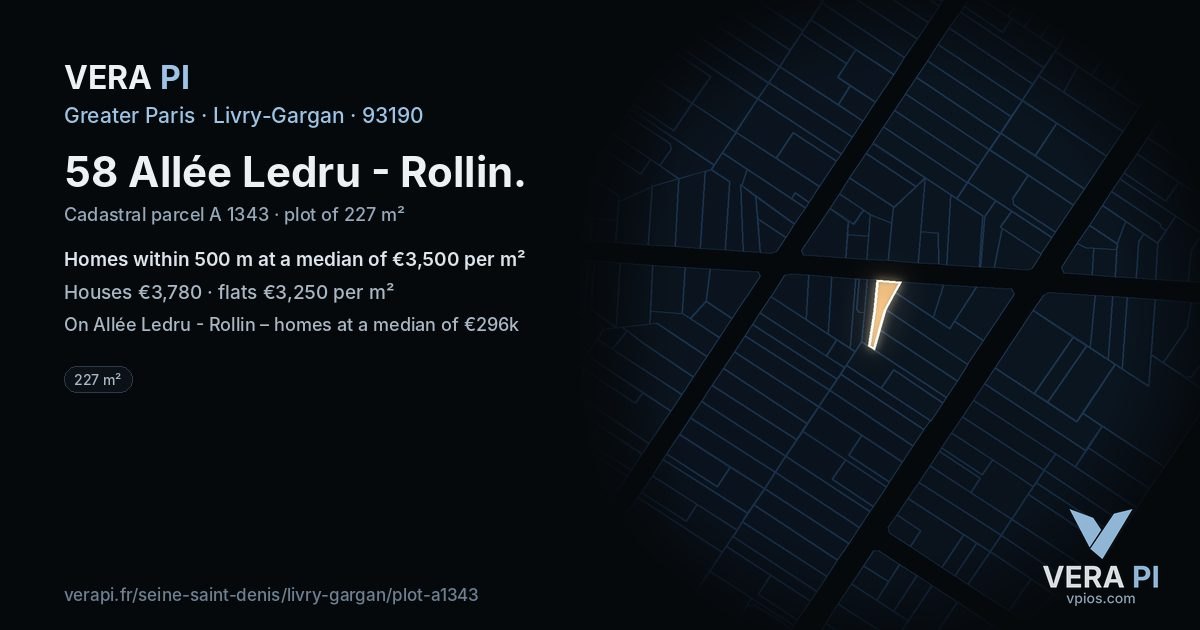 58 Allée Ledru - Rollin, Livry-Gargan at night – the plot lit, the parcels around coloured by the prices near them