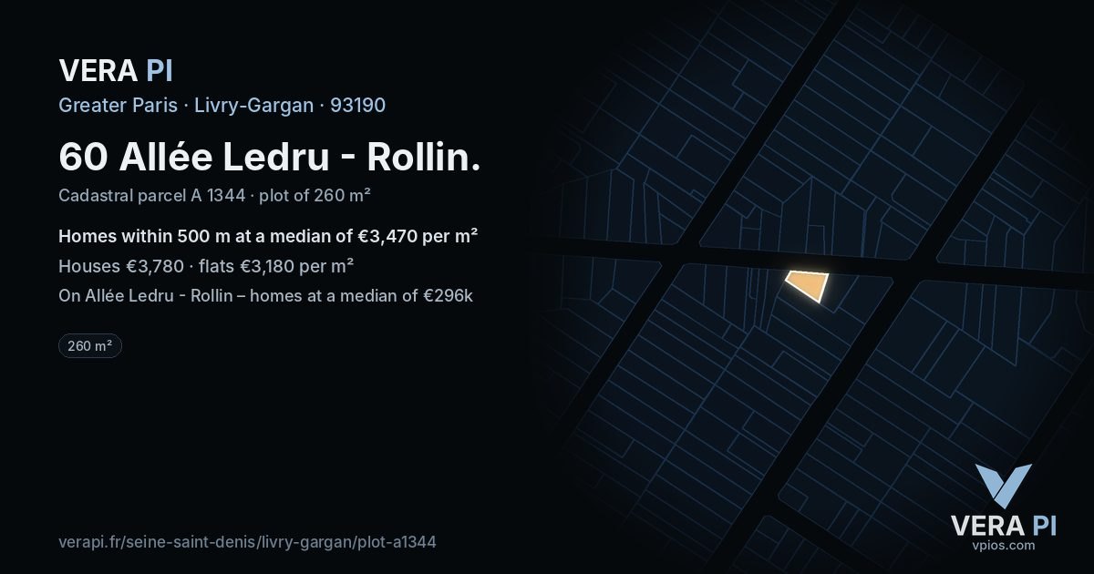60 Allée Ledru - Rollin, Livry-Gargan at night – the plot lit, the parcels around coloured by the prices near them