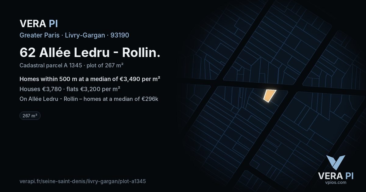 62 Allée Ledru - Rollin, Livry-Gargan at night – the plot lit, the parcels around coloured by the prices near them