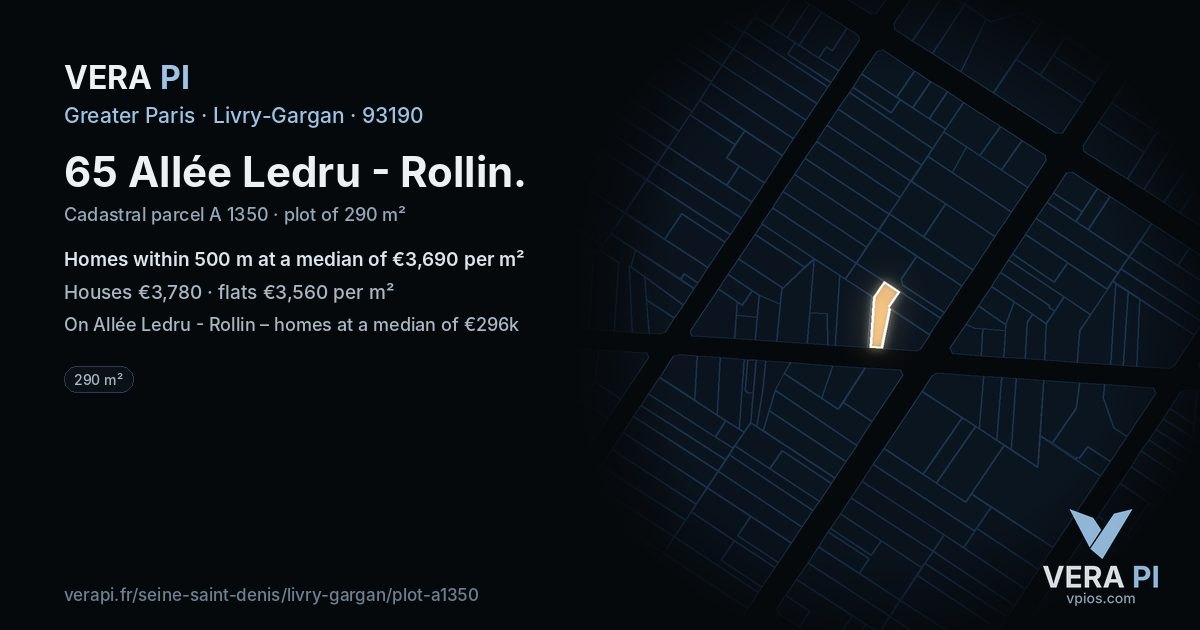 65 Allée Ledru - Rollin, Livry-Gargan at night – the plot lit, the parcels around coloured by the prices near them