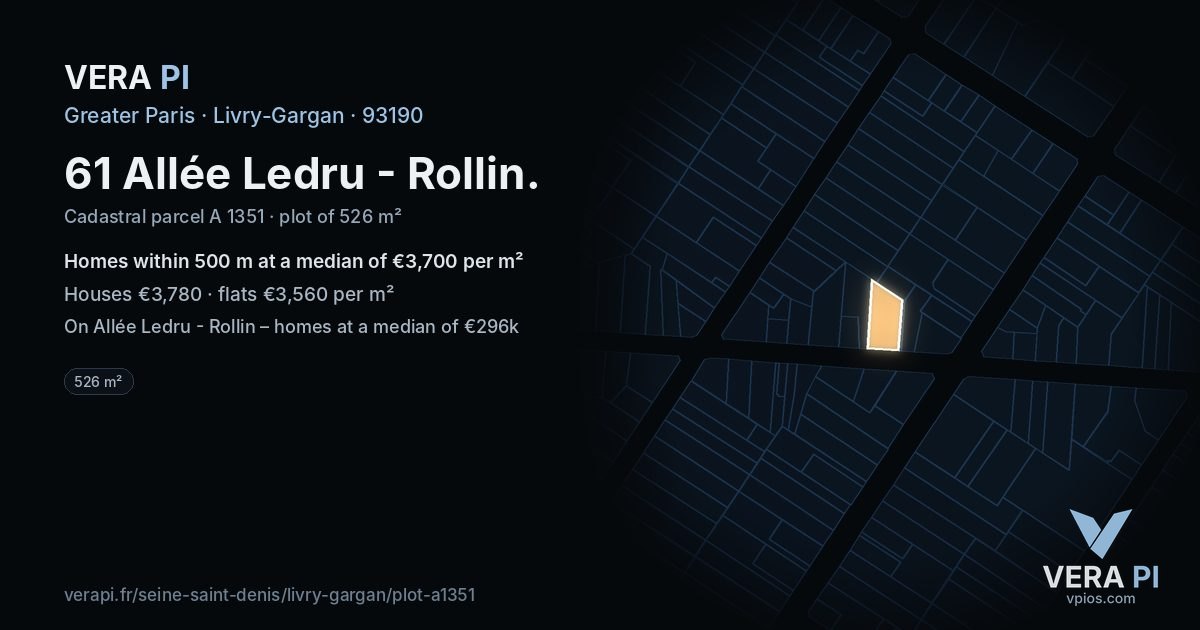 61 Allée Ledru - Rollin, Livry-Gargan at night – the plot lit, the parcels around coloured by the prices near them