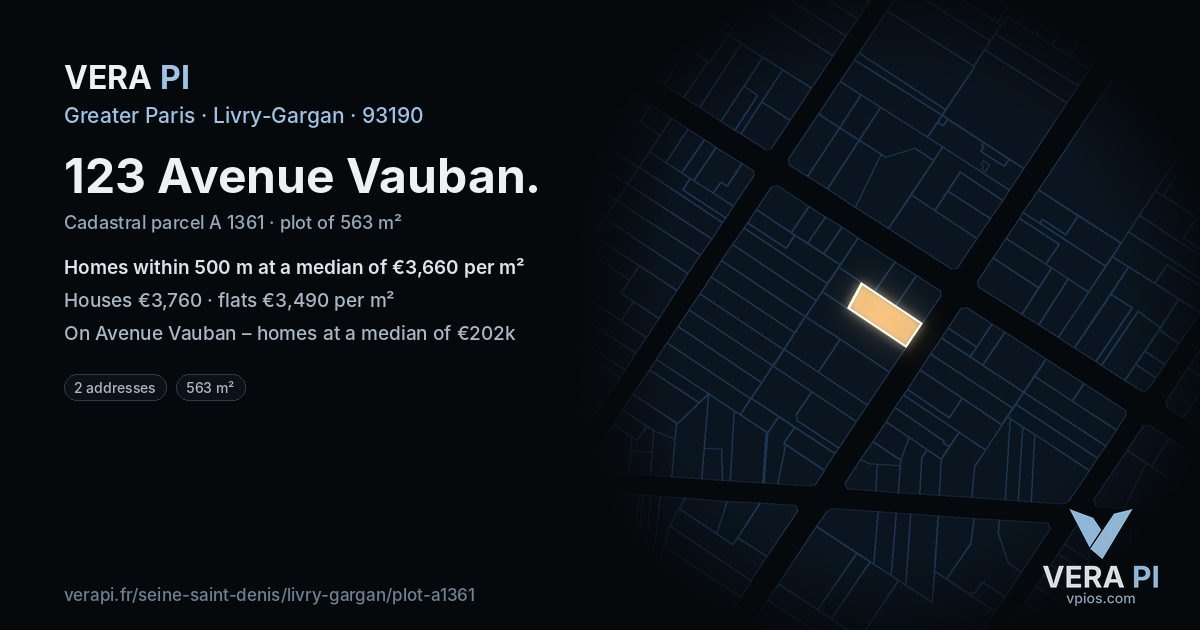 123 Avenue Vauban, Livry-Gargan at night – the plot lit, the parcels around coloured by the prices near them