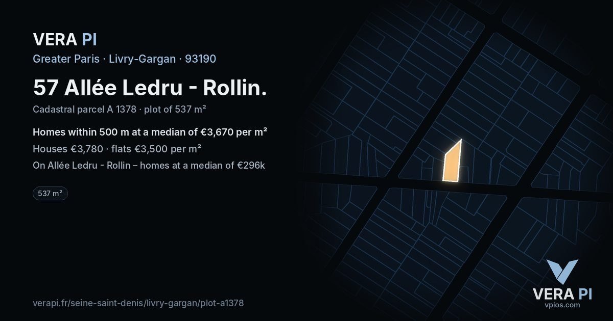 57 Allée Ledru - Rollin, Livry-Gargan at night – the plot lit, the parcels around coloured by the prices near them