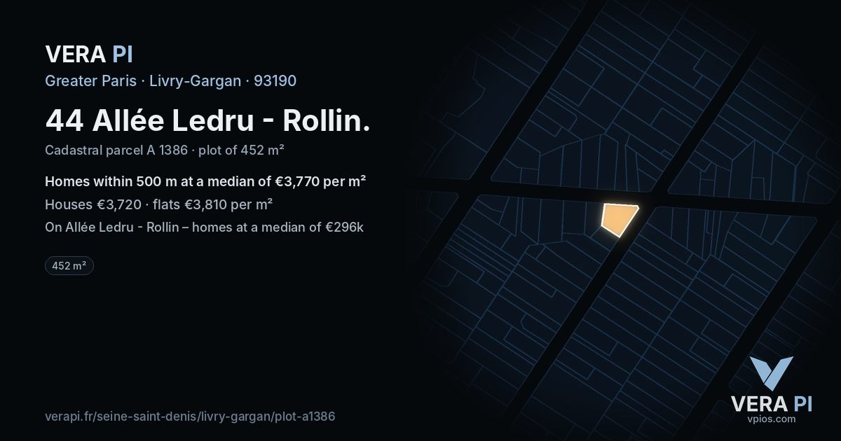 44 Allée Ledru - Rollin, Livry-Gargan at night – the plot lit, the parcels around coloured by the prices near them