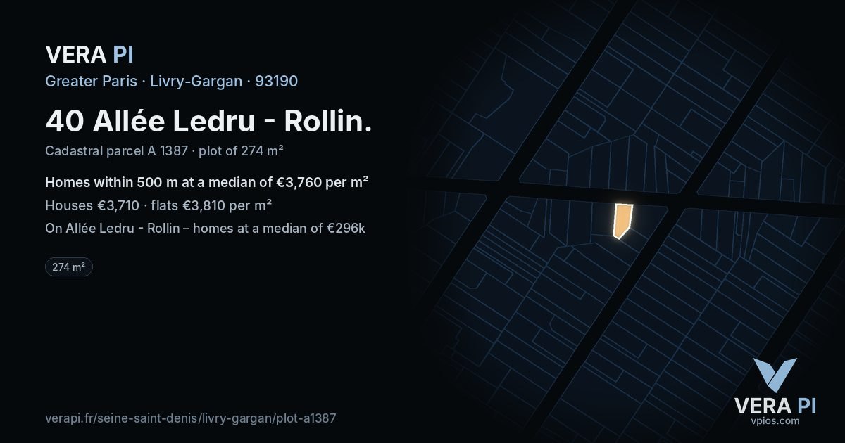 40 Allée Ledru - Rollin, Livry-Gargan at night – the plot lit, the parcels around coloured by the prices near them