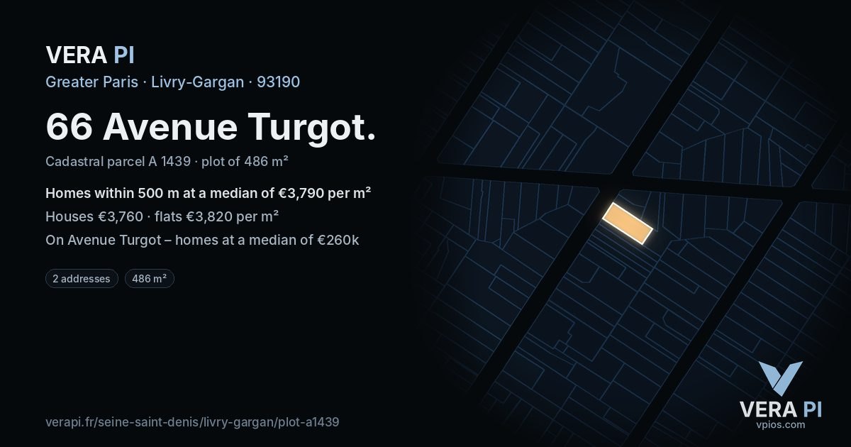 66 Avenue Turgot, Livry-Gargan at night – the plot lit, the parcels around coloured by the prices near them