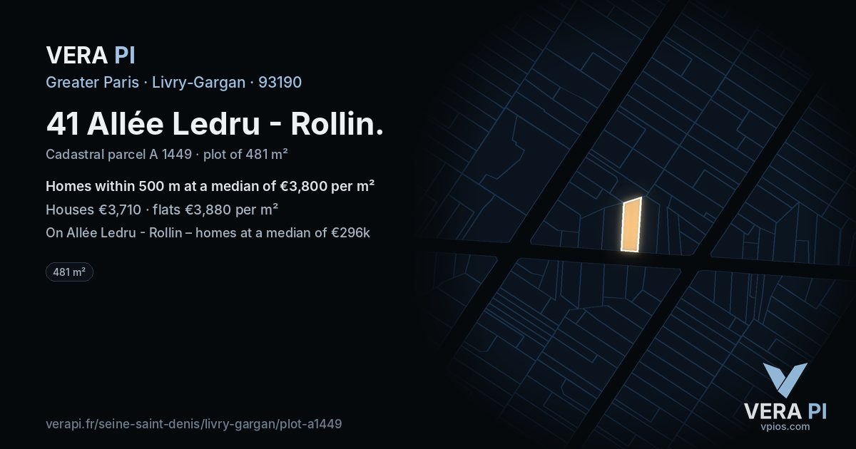 41 Allée Ledru - Rollin, Livry-Gargan at night – the plot lit, the parcels around coloured by the prices near them
