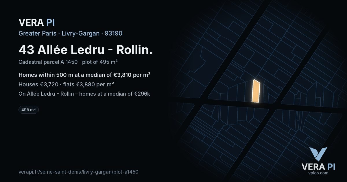 43 Allée Ledru - Rollin, Livry-Gargan at night – the plot lit, the parcels around coloured by the prices near them