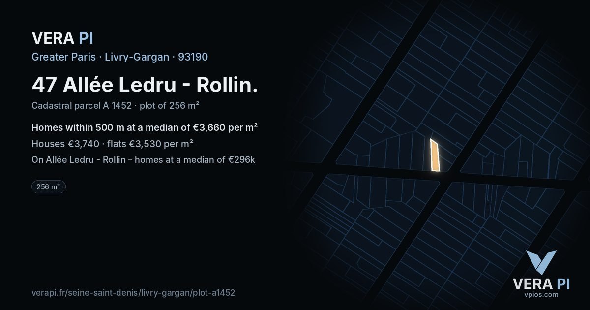 47 Allée Ledru - Rollin, Livry-Gargan at night – the plot lit, the parcels around coloured by the prices near them