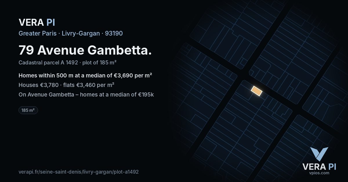 79 Avenue Gambetta, Livry-Gargan at night – the plot lit, the parcels around coloured by the prices near them