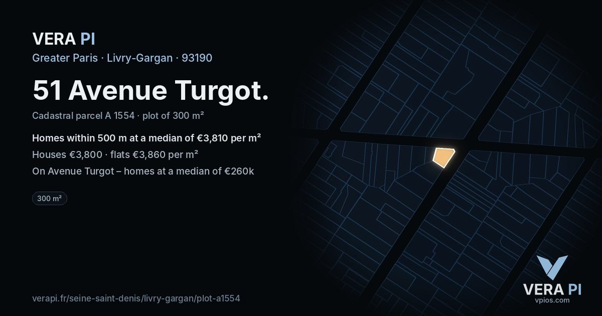 51 Avenue Turgot, Livry-Gargan at night – the plot lit, the parcels around coloured by the prices near them