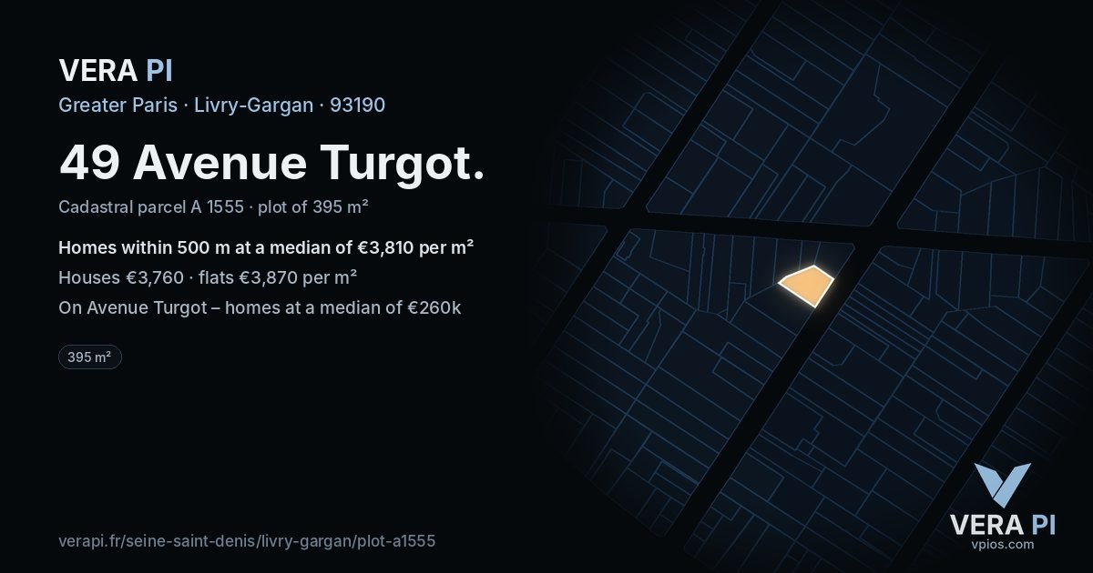 49 Avenue Turgot, Livry-Gargan at night – the plot lit, the parcels around coloured by the prices near them