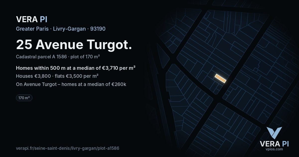 25 Avenue Turgot, Livry-Gargan at night – the plot lit, the parcels around coloured by the prices near them