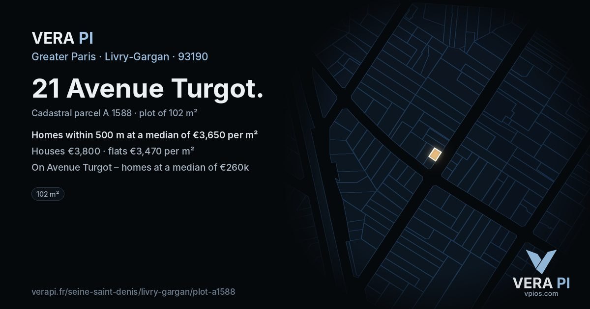 21 Avenue Turgot, Livry-Gargan at night – the plot lit, the parcels around coloured by the prices near them