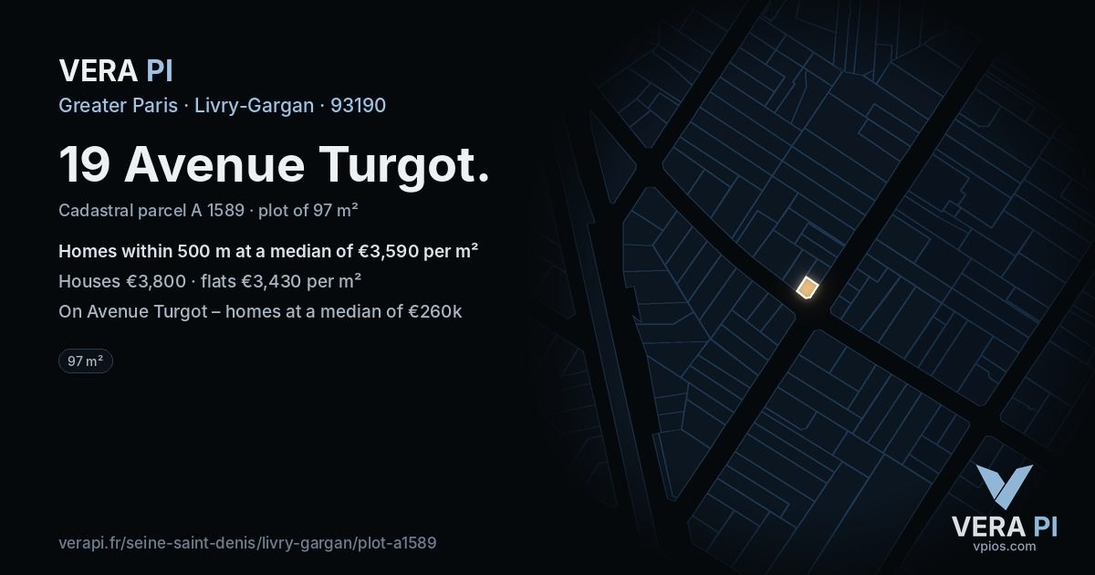 19 Avenue Turgot, Livry-Gargan at night – the plot lit, the parcels around coloured by the prices near them
