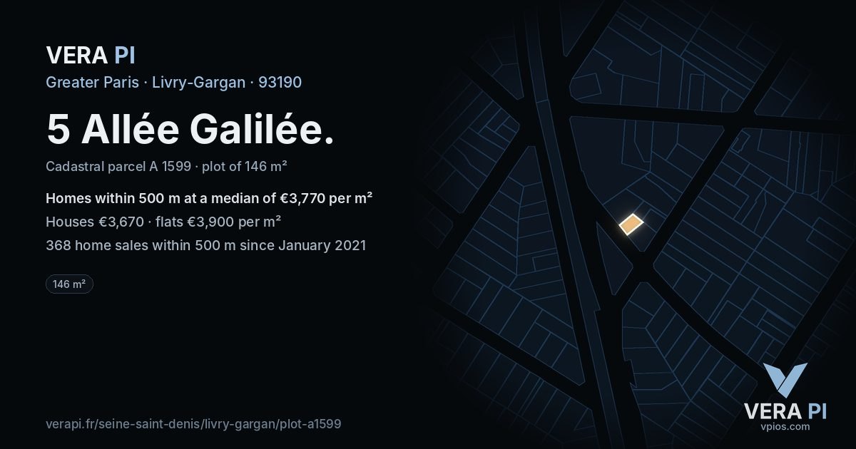 5 Allée Galilée, Livry-Gargan at night – the plot lit, the parcels around coloured by the prices near them