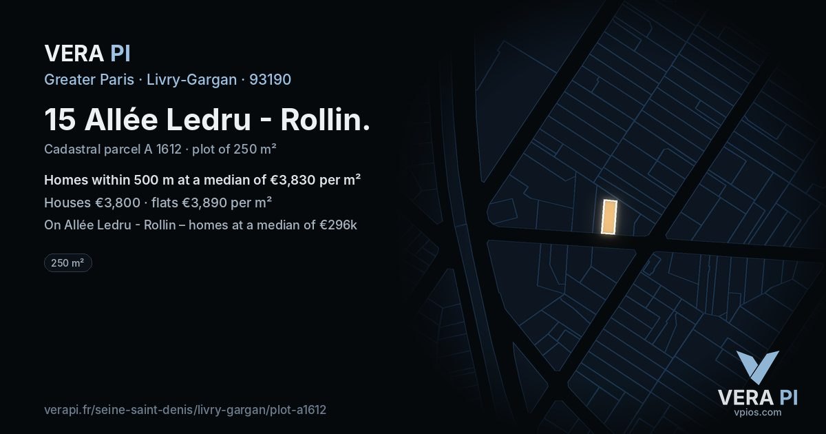 15 Allée Ledru - Rollin, Livry-Gargan at night – the plot lit, the parcels around coloured by the prices near them