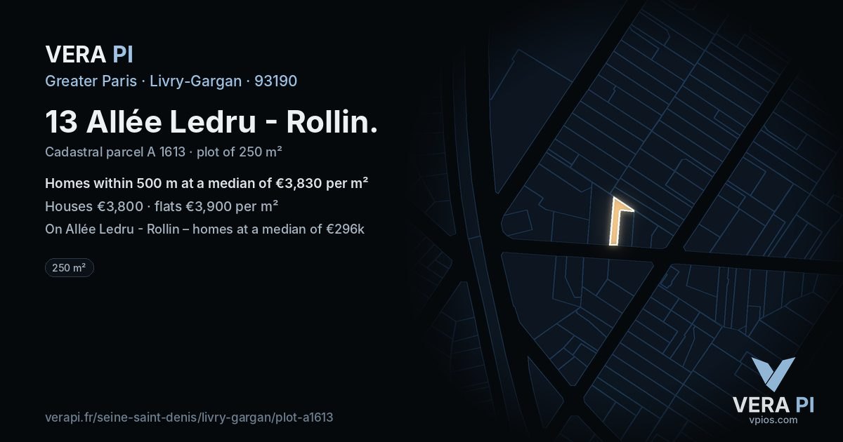 13 Allée Ledru - Rollin, Livry-Gargan at night – the plot lit, the parcels around coloured by the prices near them