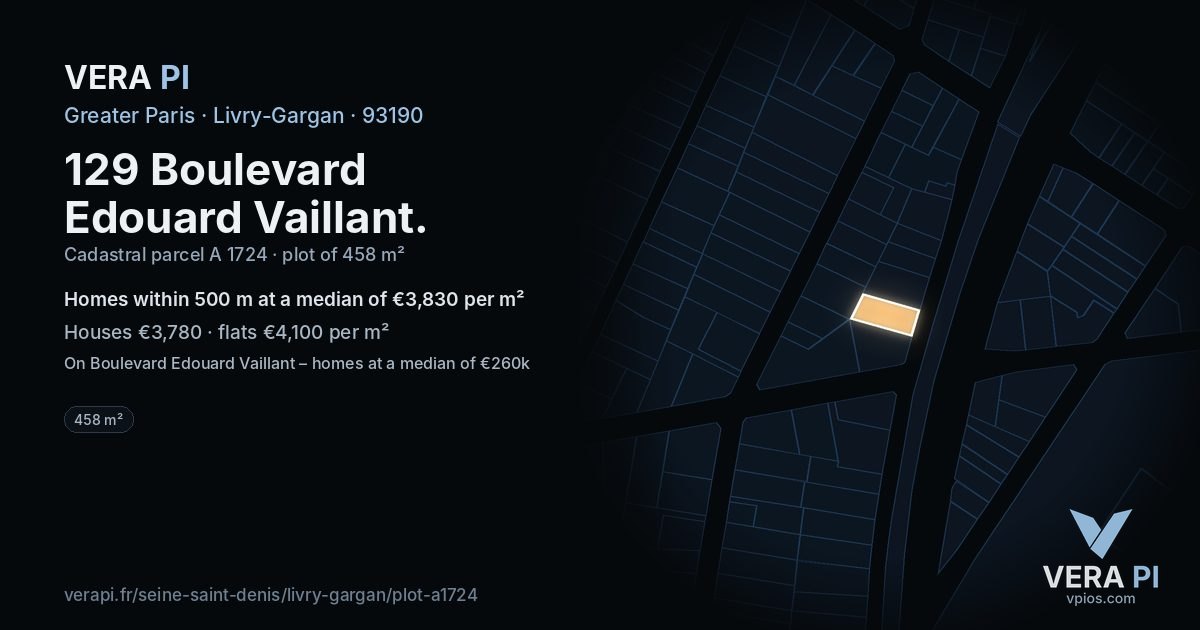 129 Boulevard Edouard Vaillant, Livry-Gargan at night – the plot lit, the parcels around coloured by the prices near them