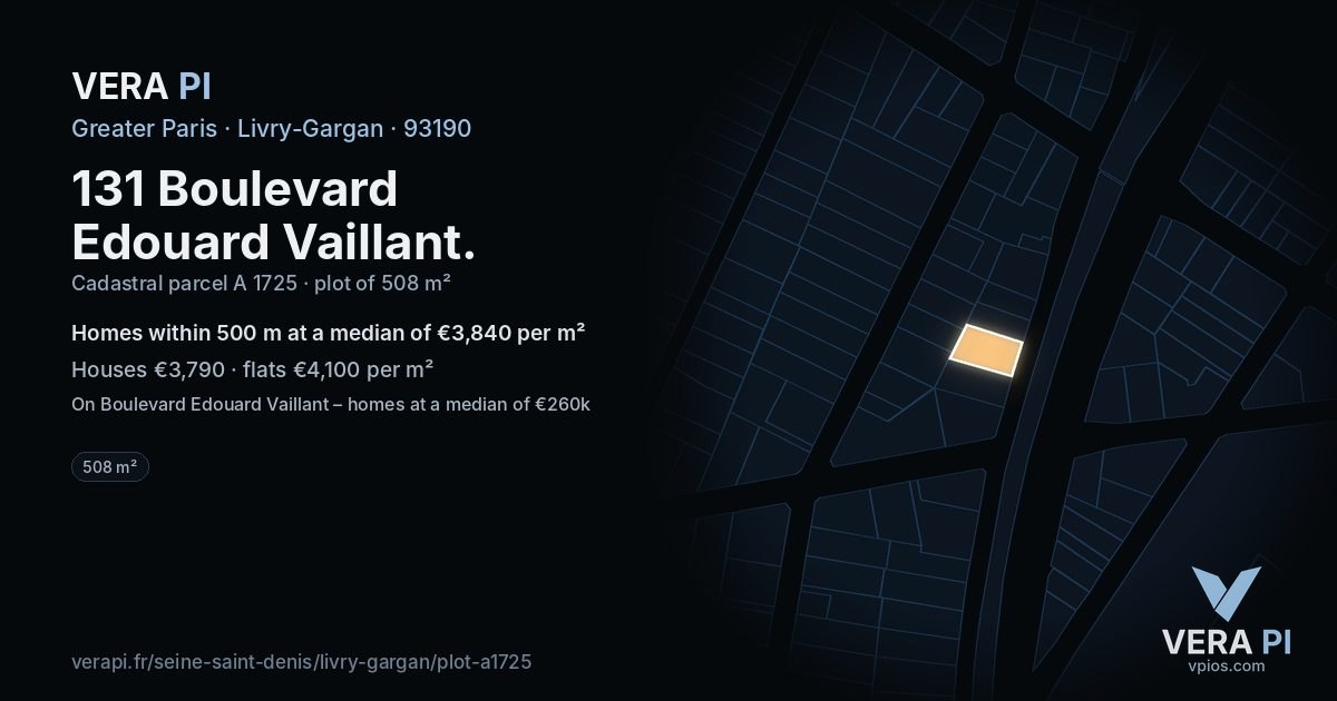 131 Boulevard Edouard Vaillant, Livry-Gargan at night – the plot lit, the parcels around coloured by the prices near them