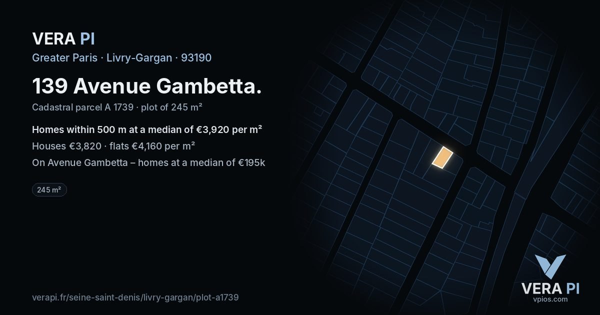 139 Avenue Gambetta, Livry-Gargan at night – the plot lit, the parcels around coloured by the prices near them