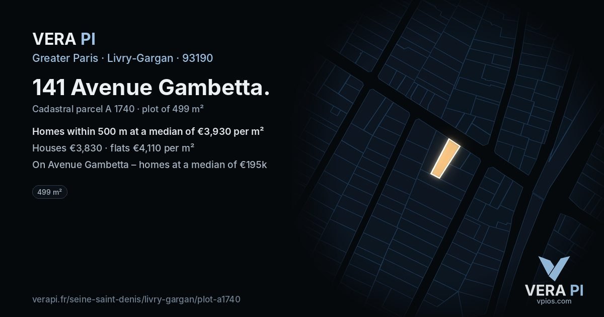 141 Avenue Gambetta, Livry-Gargan at night – the plot lit, the parcels around coloured by the prices near them