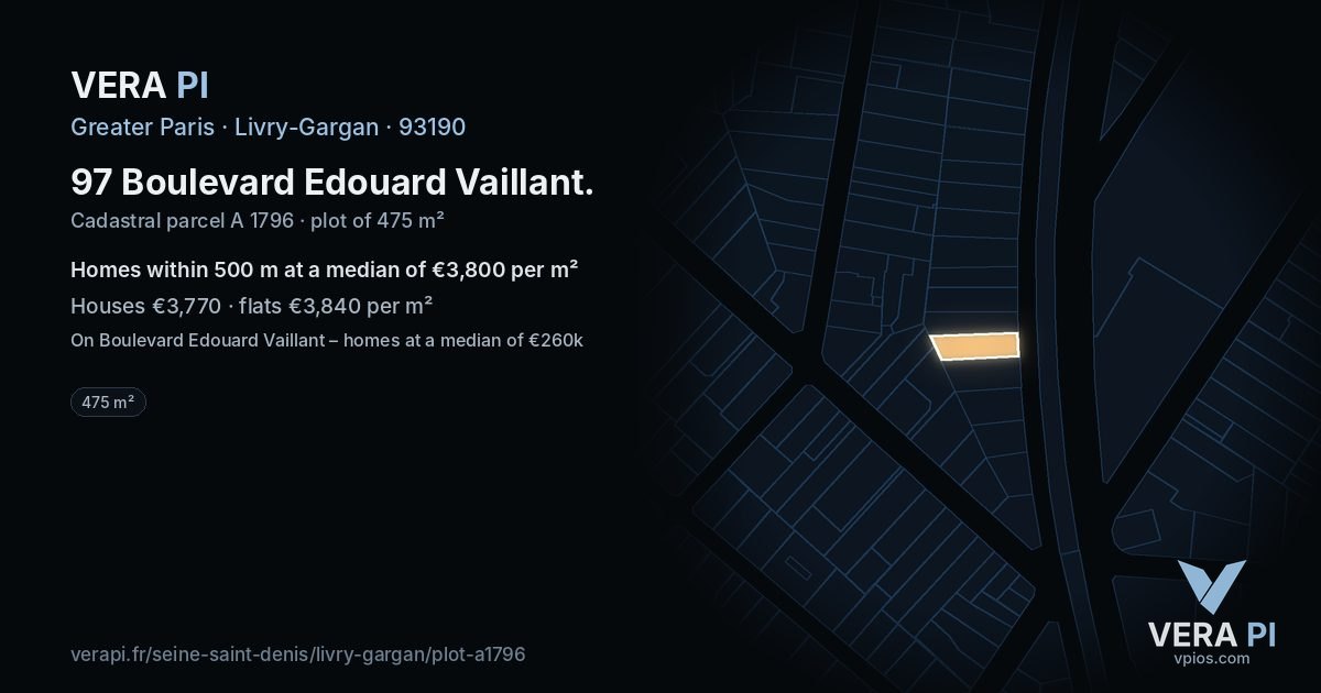 97 Boulevard Edouard Vaillant, Livry-Gargan at night – the plot lit, the parcels around coloured by the prices near them