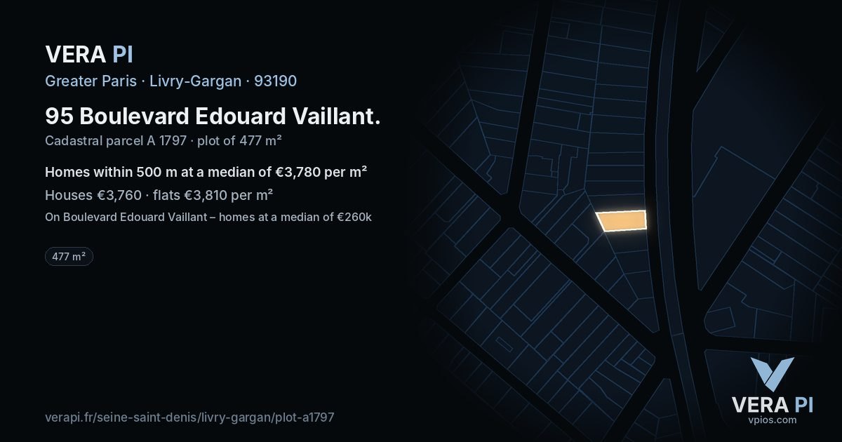 95 Boulevard Edouard Vaillant, Livry-Gargan at night – the plot lit, the parcels around coloured by the prices near them