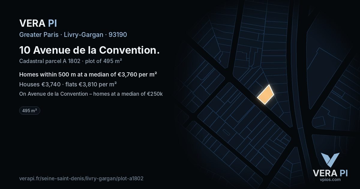 10 Avenue de la Convention, Livry-Gargan at night – the plot lit, the parcels around coloured by the prices near them