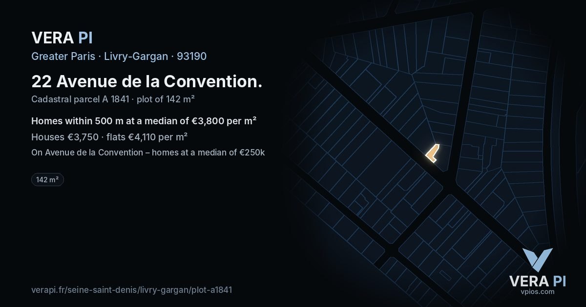 22 Avenue de la Convention, Livry-Gargan at night – the plot lit, the parcels around coloured by the prices near them