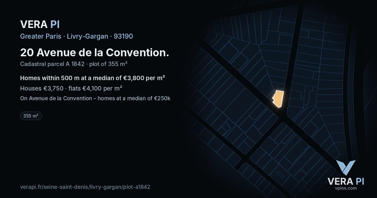 20 Avenue de la Convention, Livry-Gargan at night – the plot lit, the parcels around coloured by the prices near them