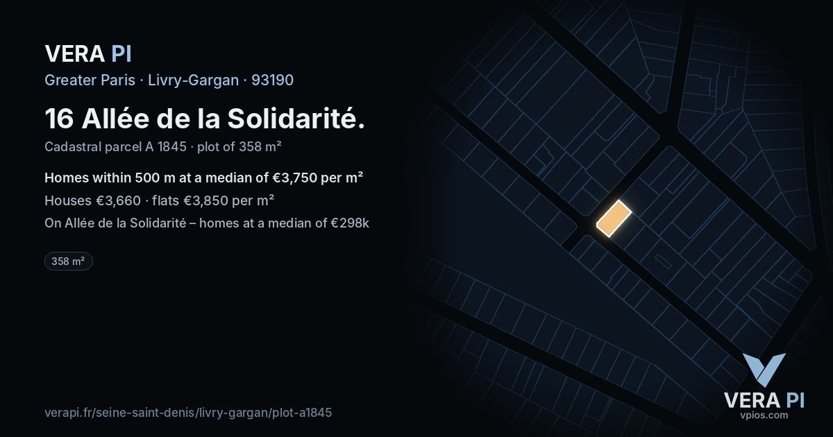 16 Allée de la Solidarité, Livry-Gargan at night – the plot lit, the parcels around coloured by the prices near them