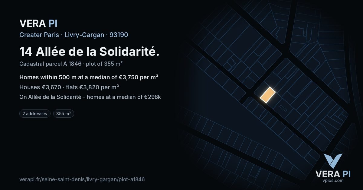 14 Allée de la Solidarité, Livry-Gargan at night – the plot lit, the parcels around coloured by the prices near them