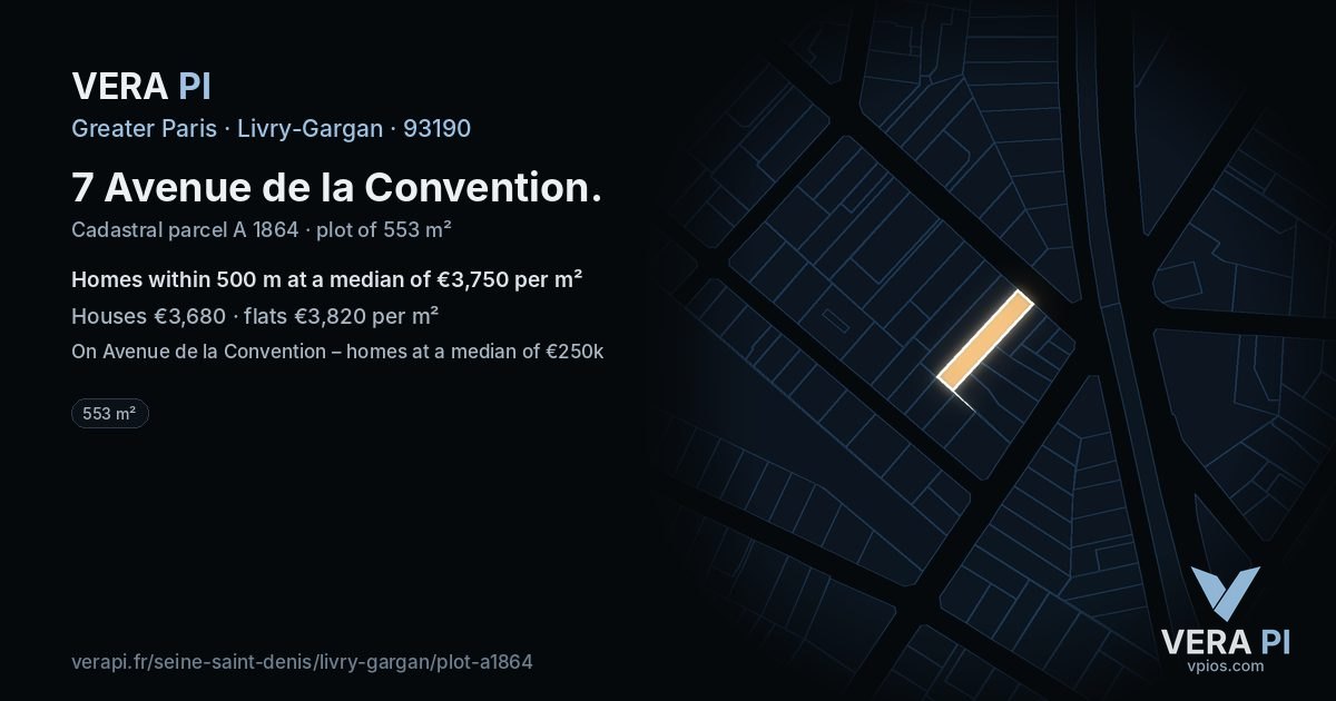 7 Avenue de la Convention, Livry-Gargan at night – the plot lit, the parcels around coloured by the prices near them
