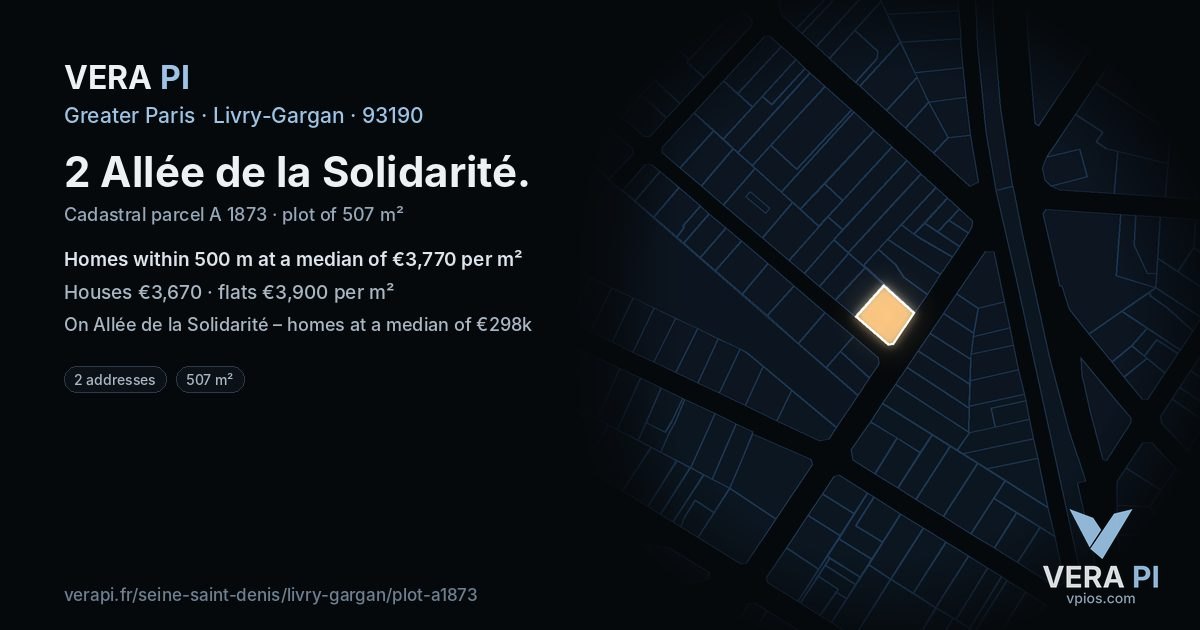 2 Allée de la Solidarité, Livry-Gargan at night – the plot lit, the parcels around coloured by the prices near them