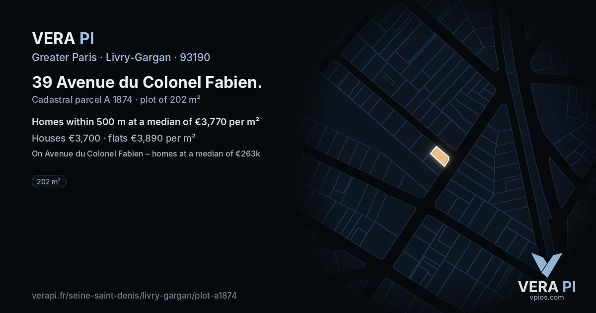 39 Avenue du Colonel Fabien, Livry-Gargan at night – the plot lit, the parcels around coloured by the prices near them