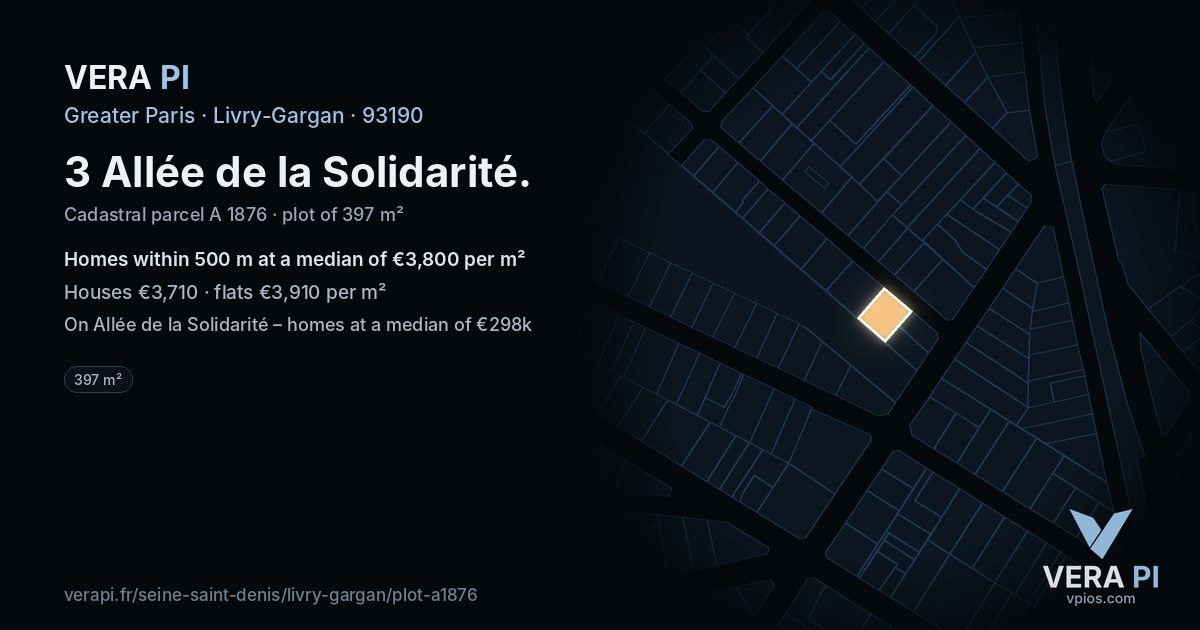 3 Allée de la Solidarité, Livry-Gargan at night – the plot lit, the parcels around coloured by the prices near them