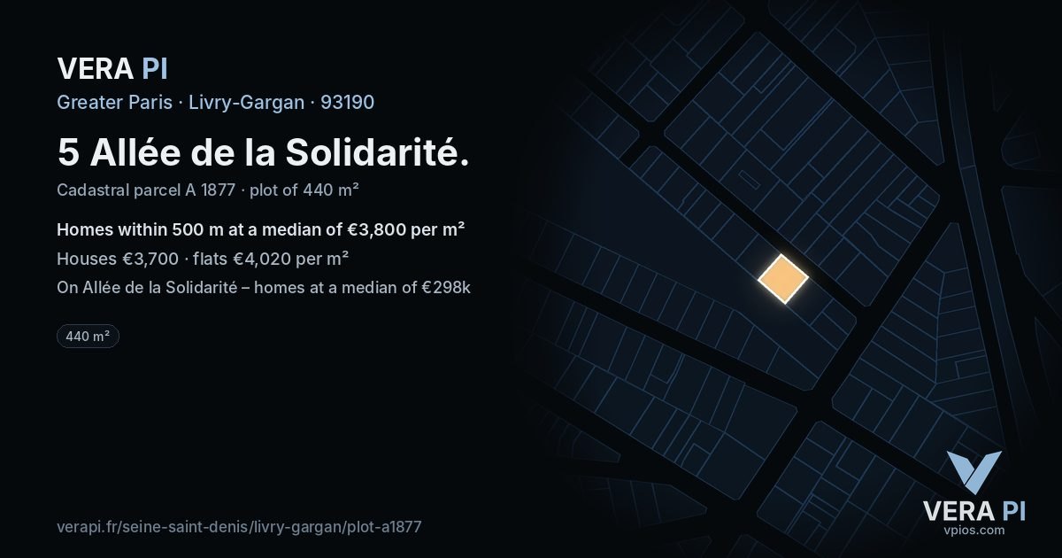 5 Allée de la Solidarité, Livry-Gargan at night – the plot lit, the parcels around coloured by the prices near them