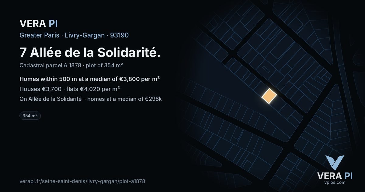 7 Allée de la Solidarité, Livry-Gargan at night – the plot lit, the parcels around coloured by the prices near them
