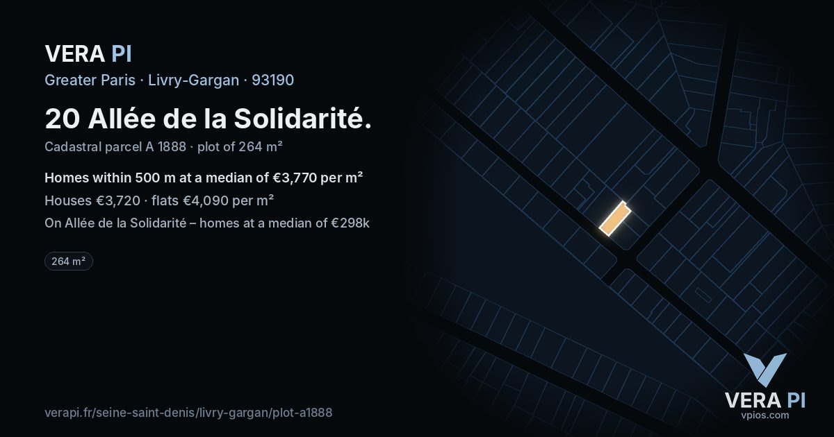20 Allée de la Solidarité, Livry-Gargan at night – the plot lit, the parcels around coloured by the prices near them
