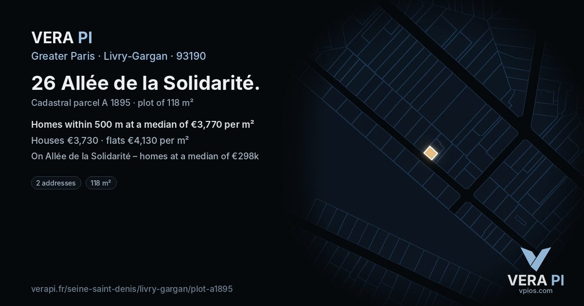 26 Allée de la Solidarité, Livry-Gargan at night – the plot lit, the parcels around coloured by the prices near them