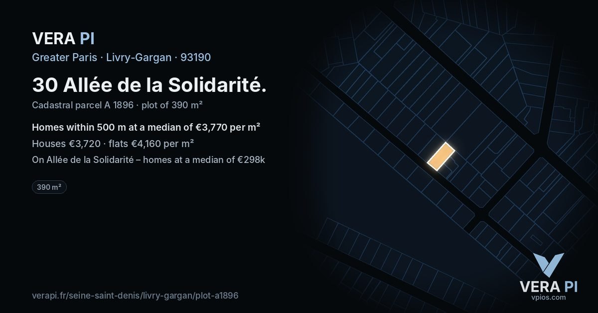 30 Allée de la Solidarité, Livry-Gargan at night – the plot lit, the parcels around coloured by the prices near them