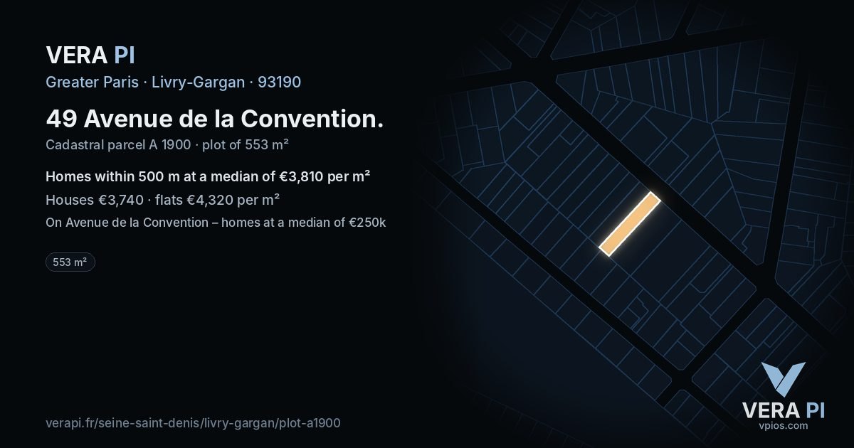 49 Avenue de la Convention, Livry-Gargan at night – the plot lit, the parcels around coloured by the prices near them
