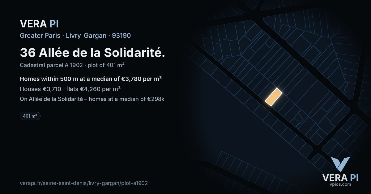 36 Allée de la Solidarité, Livry-Gargan at night – the plot lit, the parcels around coloured by the prices near them