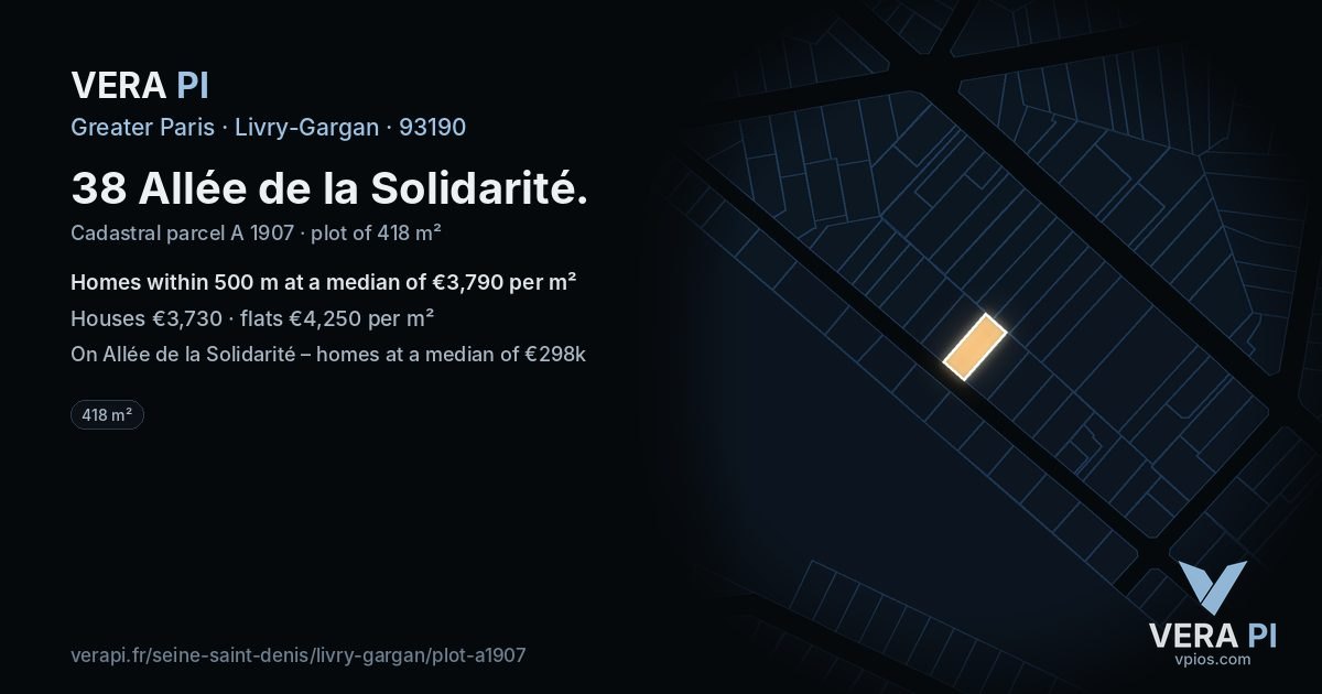 38 Allée de la Solidarité, Livry-Gargan at night – the plot lit, the parcels around coloured by the prices near them